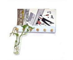 ANZOME Porte-Magazines, Organisateur De Rangement en Métal à Montage Mural avec 6 Crochets en Bois, Porte-clés Porte-Lettres Porte-Lettres dans La Chambre à Coucher, Entrée, Couloir, Salon(Blanc)