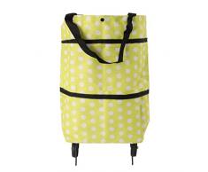BESTOMZ Sac à provisions pliant avec des roues Chariot de Course Pliable à Roulette Caddie Courses Pliant (Pois vert)