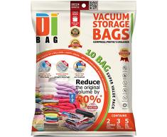 Housses de rangement sous vide - 10 sacs de voyages pour économiser de lespace - 2 Jumbo , 3 L et 5 M - Sac de compression aspirable pour ranger vêtements, couettes, lit et valise - DIBAG