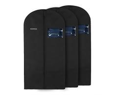 esonmus Housses de Vêtements,3 pcs Housse de Costume,Anti Poussière Etanche Humidité,Housses de Protection avec Fermeture éclair et FenêTre Transparente pour Chemise,Costume,Manteaux,140x60cm,Noir