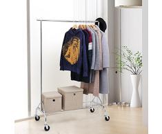 SONGMICS Portant à Vêtement Charge maximale 50 kg Métal chromé Barre Extensible avec roulettes HSR02S