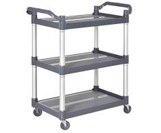Chariot de service desserte de cuisine à roulettes 3 étagères dim. 88L x 44l x 93H cm alu. polypropylène gris