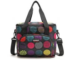 Femme Sac Isotherme Réutilisable Lunch Tote isolé Lunch Box pour les Enfants Fille Sac Isotherme Repas Portable Avec bandoulière réglable pour Voyage Camping Pique-nique Travail Boulot (Point)