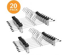Fulfun Lot de 20 cintres pour Pantalons, Jupes avec poignée réglable en métal cintres pour Pantalons et Pantalons