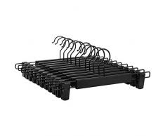 SONGMICS Lot de 12 Cintres pour Pantalon, Porte-Pantalon, avec 2 Pinces Amovibles, pour Jupe, Gain de Place, Crochet Rotatif, Longueur 35 cm, Noir CRP02BK12