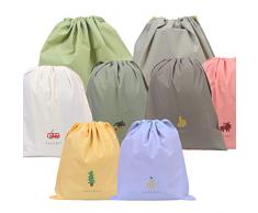 ZERHOK 8 Pcs Sac à Cordon Imperméable Sac Linge Sale Enfant Portable Organiseurs de Bagage Pochette à Cosmétique pour Voyage Camping Piscine, 3 Tailles