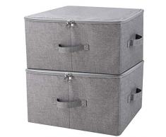 Boîte de rangement pliante avec couvercle à fermeture à glissière et poignées, Panier de rangement avec tissu en lin, séparateurs amovibles pour tiroir à placard, gris foncé, 2 pièces