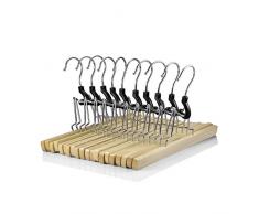 Logei® 10x Cintres-pinces en Bois pour Pantalons/Jupes Porte-pantalon en bois; 25cm de largeur