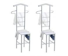 IDIMEX Lot de 2 valets de Chambre JIVO chevalets de Nuit portants pour vêtements, Structure en métal argenté avec Tablette en MDF décor Blanc Mat