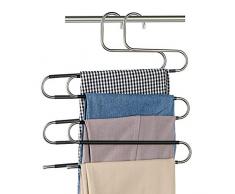 Porte-Pantalon Multifonctionnel, 5 Couches Non-Slip Multifonctionnel Pantalons Cintre S Type Cintre en Acier Inoxydable Stockage des Pantalons (2 pcs)