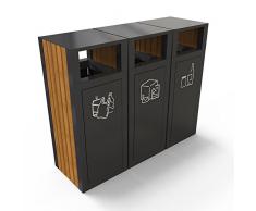 PoubelleDirect Poubelle De Tri Extérieur, 3 Compartiments Tri Des Déchets : 3 x 200L avec cendrier - KUOKIO