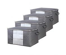 GoMaihe Sac de Rangement Vetement Lot de 4, Grande Non-Tissé Sac de Rangement sous Lit avec Poignée pour Couette Vêtements Édredons Couvertures Oreillers Jouets, 60 x 40 x 35 cm, Gris