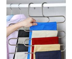 5 Layer Cintre S Type Multifonctionnel Cintre Porte Pantalons en Acier Inoxydable Economiser l'espace pour Pantalons Jeans Echarpe Cravate Trousers Rack (2 pcs)
