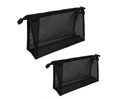 Trousse de Toilette de Voyage Sac à cosmétiques avec Fermeture à glissière Mesh Articles de Maquillage Organisateur Sacs pour Hommes et Femmes Soport, Natation, Camping (2 Tailles Noir)