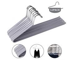 Benooa Lot de 12 Cintres Chromés en Métal,Cintres avec Extrémité ，Chromé avec Revêtement de Caoutchouc,Antidérapant,Peu Encombrant pour Ranger Les Pantalons/Jeans/écharpe etc (Gris)