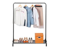 LANGRIA Portant à vêtements moderne et minimaliste en métal robuste avec rail de suspension unique et étagère inférieure de rangement pour boîtes, chaussures, bottes 115 x 40 x 145 cm (Noir)