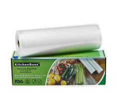 KitchenBoss Sac Sous Vide Alimentaire,1 Rouleau 28cmx15M,Total 15 M,Rouleaux de Mise Sous Vide avec 1 Boîte de Coupe(Pas Plus de Ciseaux) sans BPA,pour Machine Sous Vide KitchenBoss
