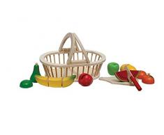 New Classic Toys - 0588 - Jeu D'imitation - Cuisine - Fruits À Découper - Panier En Bois - 9 Pièces
