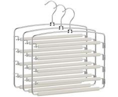 SONGMICS Cintres pour Pantalons, Lot de 3 Cintres Métalliques à Multiples Niveaux, Gain de Place, Antiglisse, Barres Pivotantes, pour Jeans, Pantalons, Cravates, Ceintures Gris et Argent CRI041GY