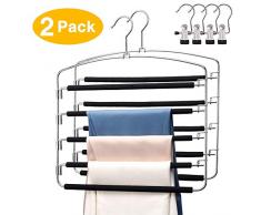 YGZN Cintre pour Pantalons, Cintres Métalliques à Multiples Niveaux, Gain de Place Pivotantes pour Jeans Pantalons Cravates Ceintures avec 4 Pinces à Linge Portable