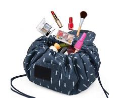 UFLIZOGH Trousse de Maquillage portable Sac de toilette paresseux Cosmétique Grande Capacité Makeup Bag Sac de rangement imperméable Cordon Voyage (Bleu Marine)