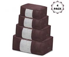 OOC Lot de 4 Sac de Rangement Pliables - Rangement sous lit, pour Vêtements sous-vêtements de Rangement pour Édredons Couvertures Oreillers Jouets Vestes Vêtements, Housse de rangement Couettes(Brun)
