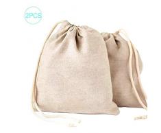 Sacs À Pain En Lin, 2PCS Sac À Cordon Sac De Rangement En Coton Bio Sac À Provisions Respectueux De Lenvironnement Sac À Cordon Réutilisable Pour Le Stockage De Nourriture Bonus Wine Canvas Bag
