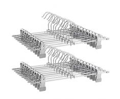 SONGMICS Lot de 20 Cintres pour Pantalon, en Métal, avec 2 Pinces Amovibles, pour Jupe, Gain de Place, Grande Capacité de Charge, Finition Chromée, Longueur 31 cm, Gris Métallisé CRI03G20