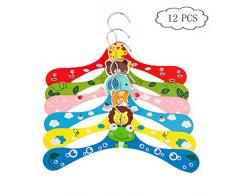 Aipark 12Pcs Cintre Durable Antidérapant en Bois Pour Enfants Bébés avec Conception de Motif Dessin Animé