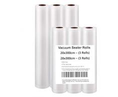 Sacs Sous vide Pack de 6 rouleaux 20x300cm et 28x300cm, Sac sous vide alimentaire pour appareil sous vide, économiseur de nourriture et sous vide cuisine, approbation de la FDA et BPA gratuit