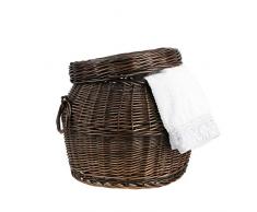 e-wicker24 Pouf de Rangement Coffre de Rangement, Panier Rond avec Couvercle en Osier Brun-Gris.