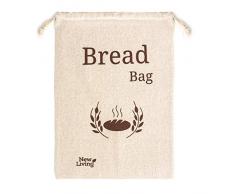 New Living Sac à pain 100 % lin bio extra large 44 x 35 cm| 1 x sac à pain réutilisable | sac de rangement de nourriture | sacs de stockage de pain