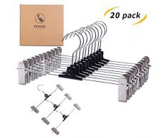 VEHHE 20pcs Cintres de Pantalon en métal Ajouter Crochet et Gain de Place pour Jupes, Jeans, Robes, Pantalons, avec Pinces réglables antidérapant