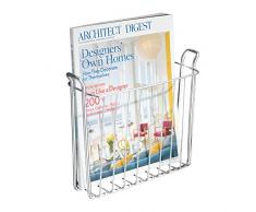 iDesign porte revue à fixer au mur, petit porte magazine mural en métal pour revues, journaux ou magazines, range magazine pour la salle de bain, argenté
