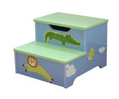 Escabeau enfant avec rangement en bois motifs animaux - Dim : H 25.5 x L 35 x 32 cm -PEGANE- - Coffre à jouets et rangements