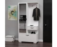 HOMEMANIA Vestiaire - Meuble dEntree Alda Armoire - avec Étagères à Chaussures, Miroir, Portes, Tiroir, Étagères - Blanc en Bois, 90 x 35 x 184 cm - Vestiaires