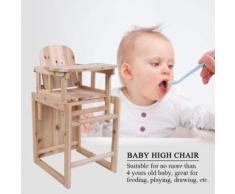 Bébé Chaise haute table amovible en bois massif avec plateau réglable - Chaises hautes et réhausseurs
