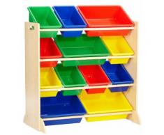 KidKraft 16774 Etagère de rangement, chambre enfant, meuble incluant 12 casiers en plastique interchangeables - couleurs primaires et coloris naturel - Décoration de chambre