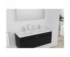 meuble sous vasque - meuble vasque integree LOUNGITUDE Meuble sous vasque ALBAN L 120 cm double vasque incluse - Noir brillant - Installations salles de bain