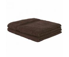 Lot de 2 serviettes de toilette bain 100 x 50 cm 100% coton marron - Meubles de salle de bain