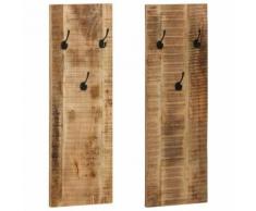 Porte-manteau mural 2 pcs Bois de manguier massif 36x110x3 cm - Portes manteaux