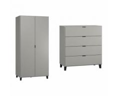 Commode à langer et Armoire 2 portes Simple - Gris - Chambres enfant complètes