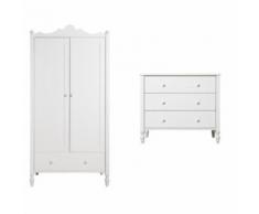Commode 3 tiroirs et armoire 2 portes Belle - Blanc - Chambres enfant complètes