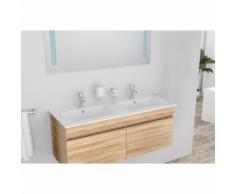meuble sous vasque - meuble vasque integree ALBAN Salle de bain L 120 cm double vasque incluse - Décor chene satiné - Installations salles de bain