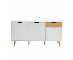buffet - bahut - enfilade BELA Buffet avec 3 portes et 1 tiroir - Blanc et décor bois - L 150 x P 39,5 x H 75 cm - Buffets