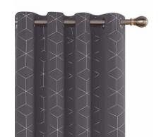 Deconovo Lot de 2 Rideau Isolant Thermique Argente Géométriques Cubes Motif Occultant Solide à Oeillet pour Rideaux Salon Moderne Gris Foncé 140x229cm - Rideaux et stores