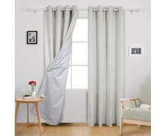 Deconovo Lot de 2 Rideaux de Porte avec Revêtement Argenté Thermique à Oeilles Imperméable Pour Chambre d'Enfant 140x240cm Blanc Gris - Rideaux et stores