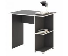 Bureau pour enfant ou adulte NOVA, bureau informatique table d'ordinateur rangement ouvert 2 tablettes en mélaminé gris mat et blanc - Bureaux