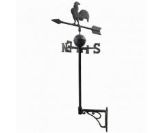 L'Héritier Du Temps - Girouette murale avec 4 points cardinaux motif coq sur une flèche en fonte patinée grise 49x49x100cm - Décoration d'extérieur