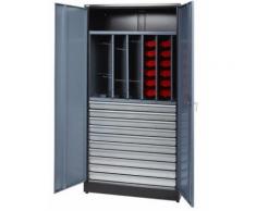 Kupper - Armoire 2 portes 1 étagère 9 tiroirs et 36 boites de rangement - Gris - Rangement de l'atelier